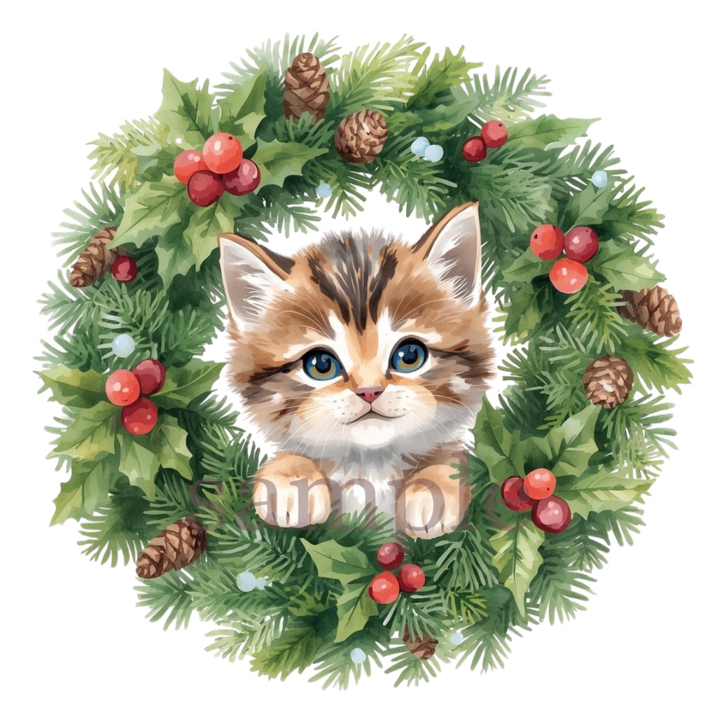 【商用OK】子猫のクリスマスクリップアート10枚セット|PNG透過素材