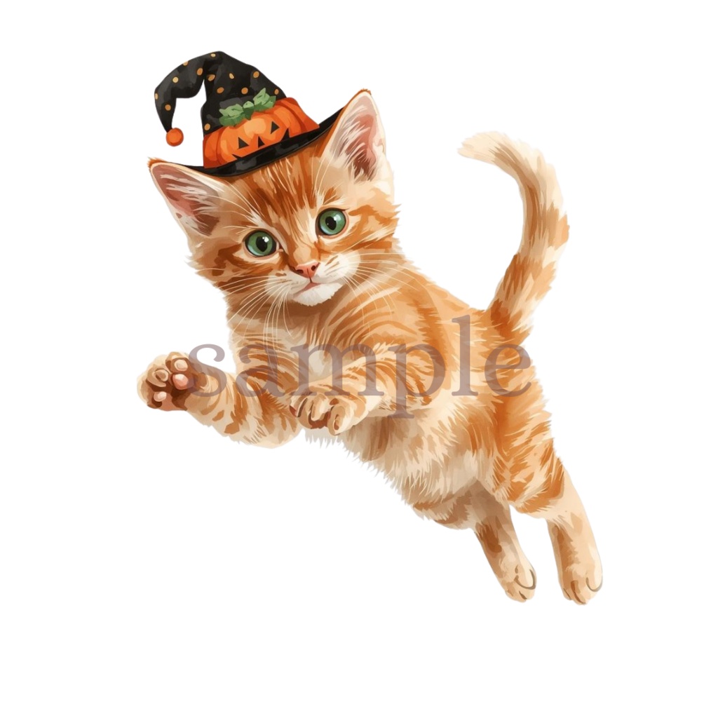 【商用OK】子猫のハロウィンクリップアート30枚セット|PNG透過素材