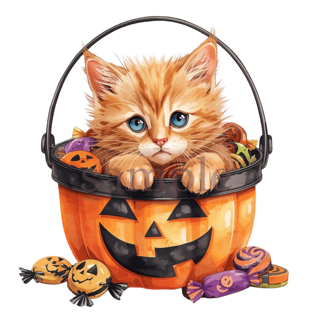 【商用OK】子猫のハロウィンクリップアート30枚セット|PNG透過素材