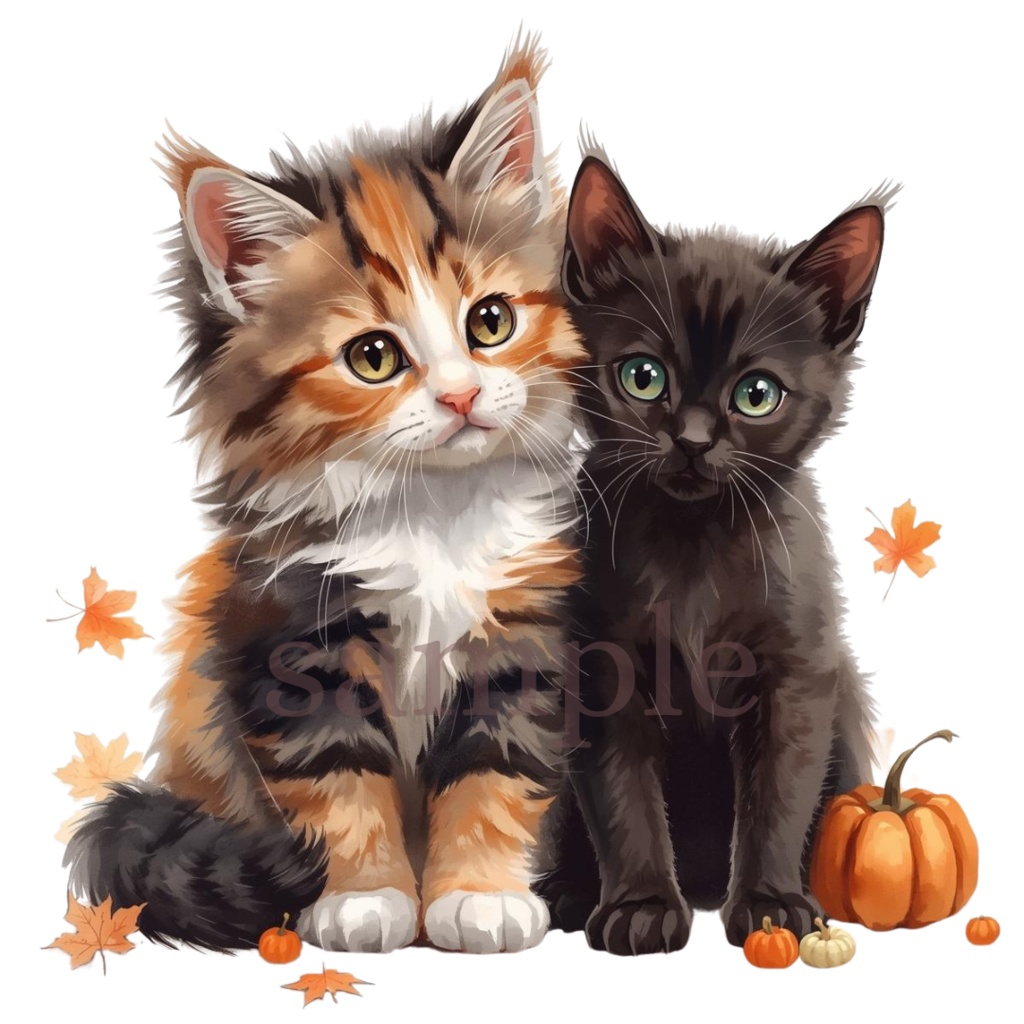 【商用OK】子猫のハロウィンクリップアート30枚セット|PNG透過素材