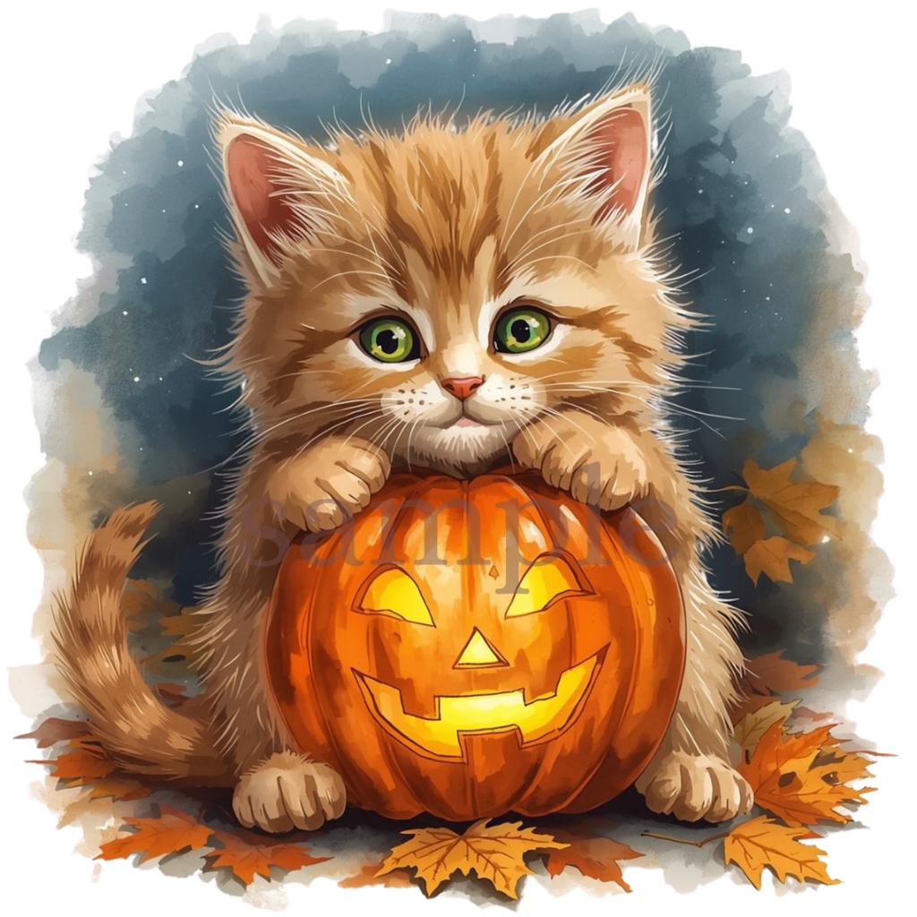 【商用OK】子猫のハロウィンクリップアート30枚セット|PNG透過素材