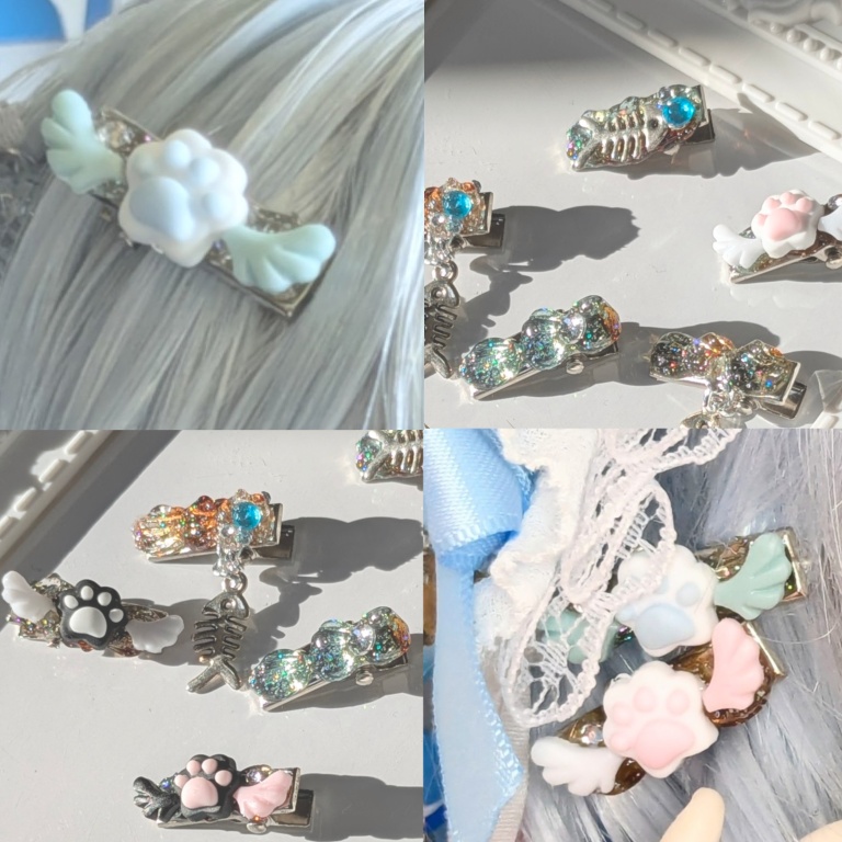 肉球ヘアピン🐾×2ｺﾝｶﾞﾘお魚ヘアピン付き×1