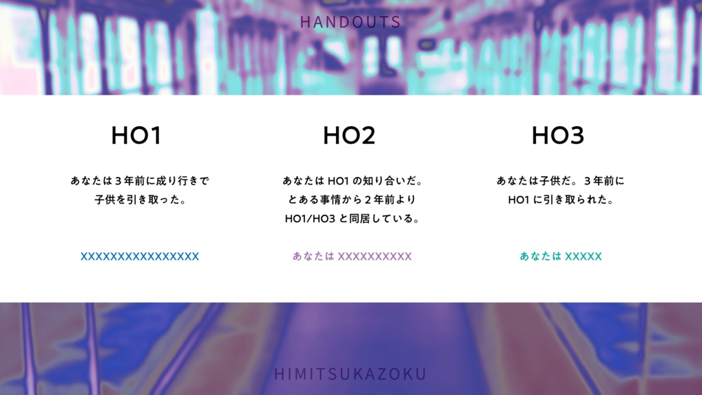【CoC6版】ひみつかぞく【秘匿HO有】