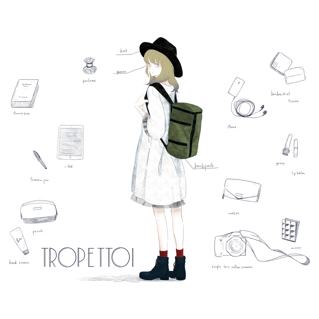 「travel ;)」トートバック_white