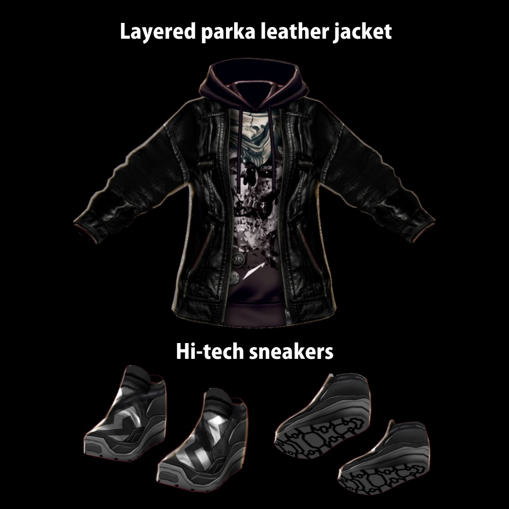 《 VRoid テクスチャ 》レイヤードパーカーレザージャケット_XENOGRAPH_04