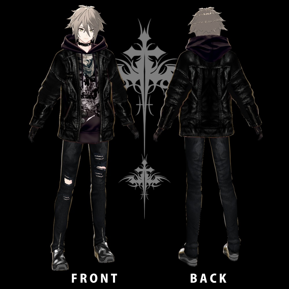 《 VRoid テクスチャ 》レイヤードパーカーレザージャケット_XENOGRAPH_04