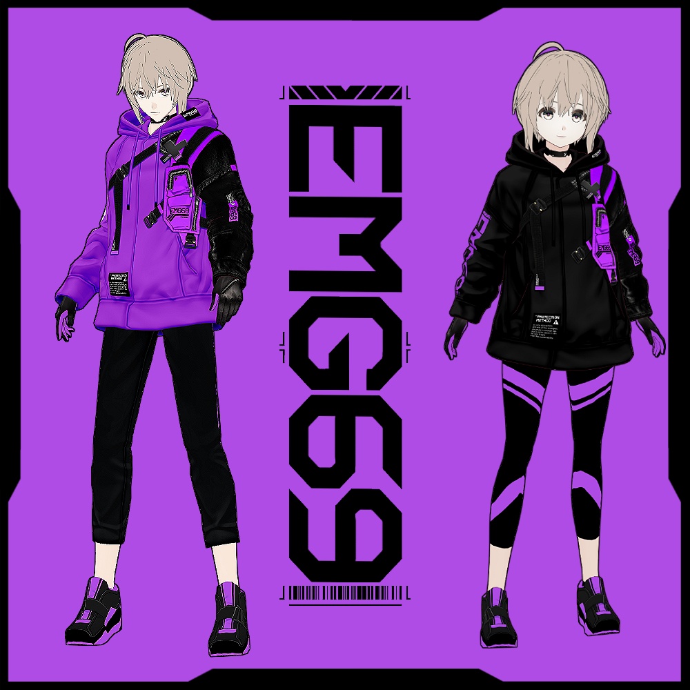 《 VRoid テクスチャ 》EMG69アタッチメントテックパーカー& インナースタイル&スニーカー