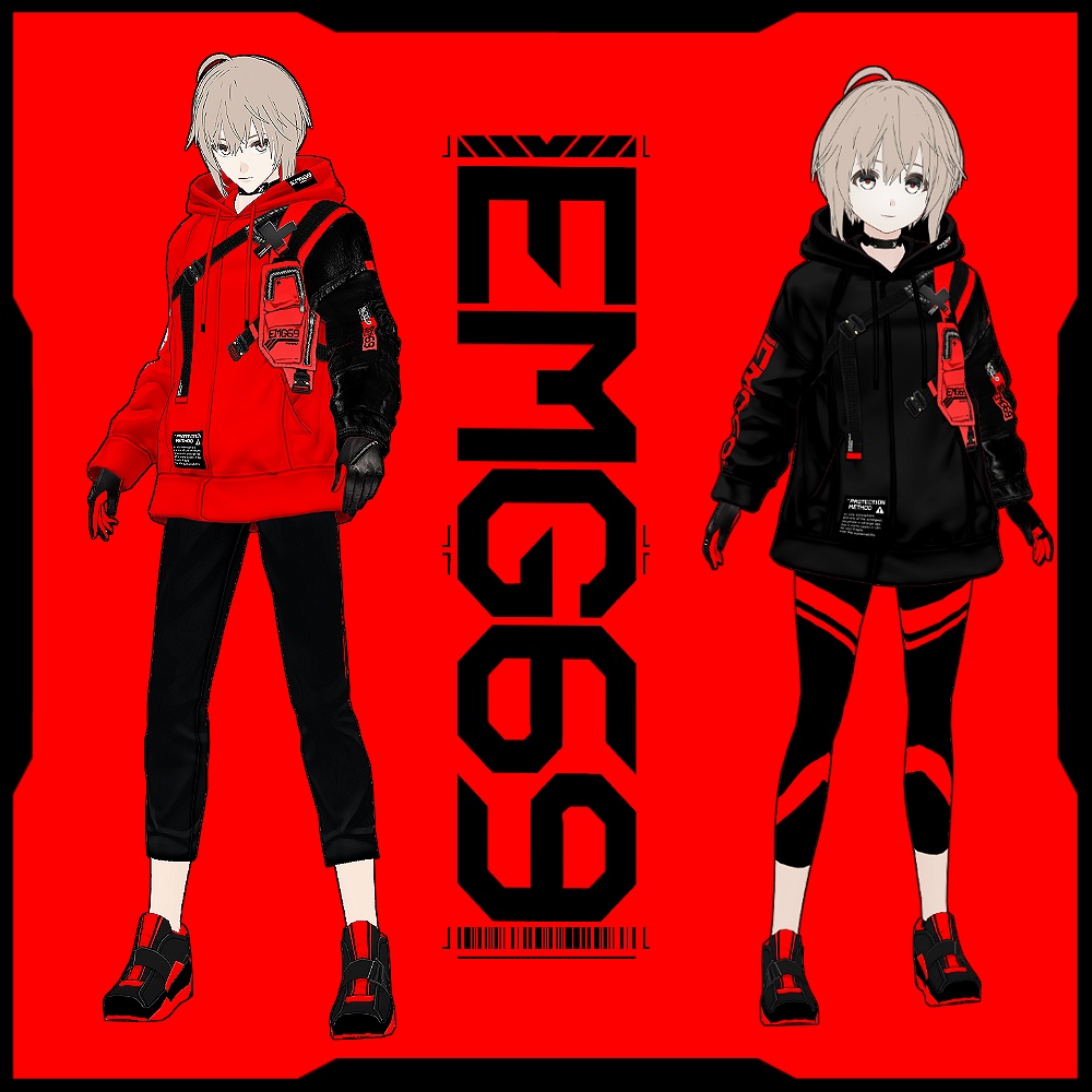 《 VRoid テクスチャ 》EMG69アタッチメントテックパーカー& インナースタイル&スニーカー