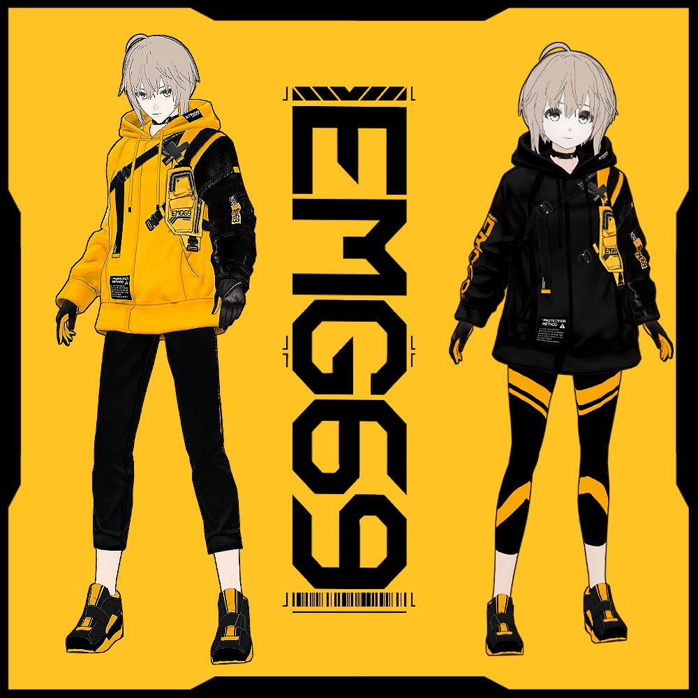 《 VRoid テクスチャ 》EMG69アタッチメントテックパーカー& インナースタイル&スニーカー
