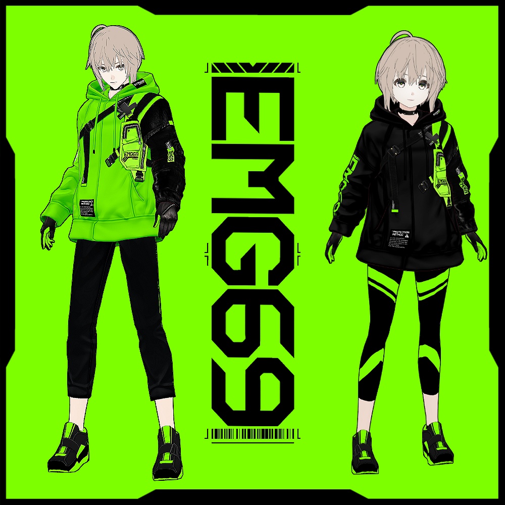 《 VRoid テクスチャ 》EMG69アタッチメントテックパーカー& インナースタイル&スニーカー