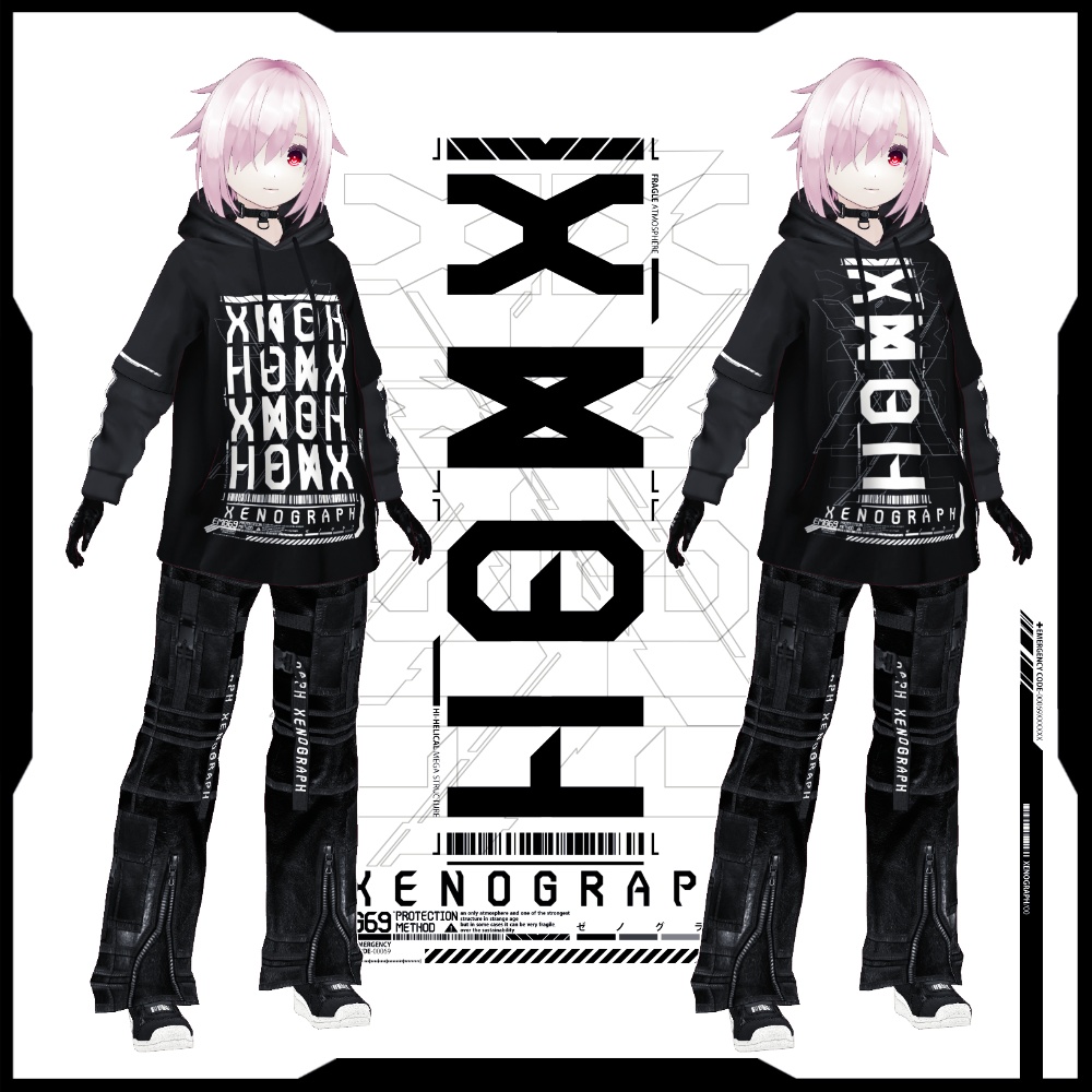 《 VRoid テクスチャ 》XENOGRAPH / ver1.5&2.0セット + 改変デカール + オリジナルフォント