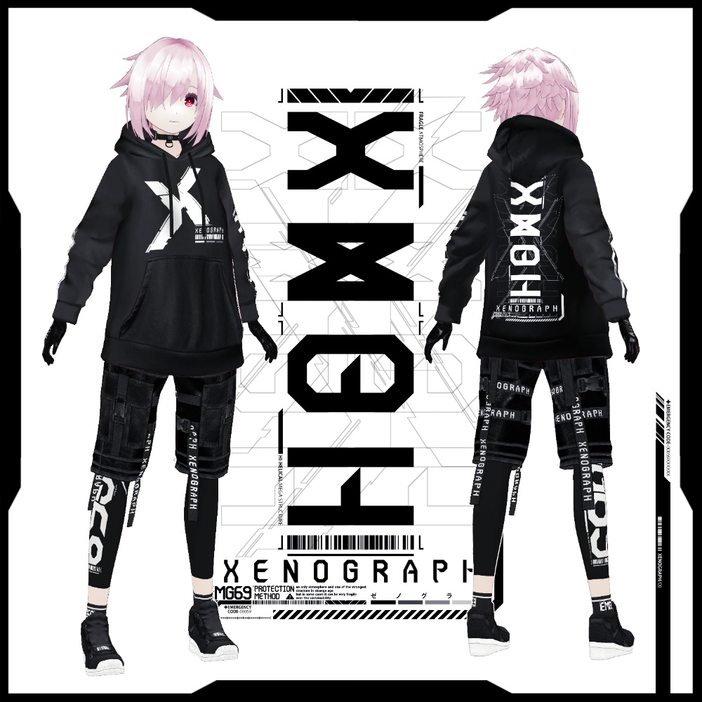 《 VRoid テクスチャ 》XENOGRAPH / ver1.5&2.0セット + 改変デカール + オリジナルフォント