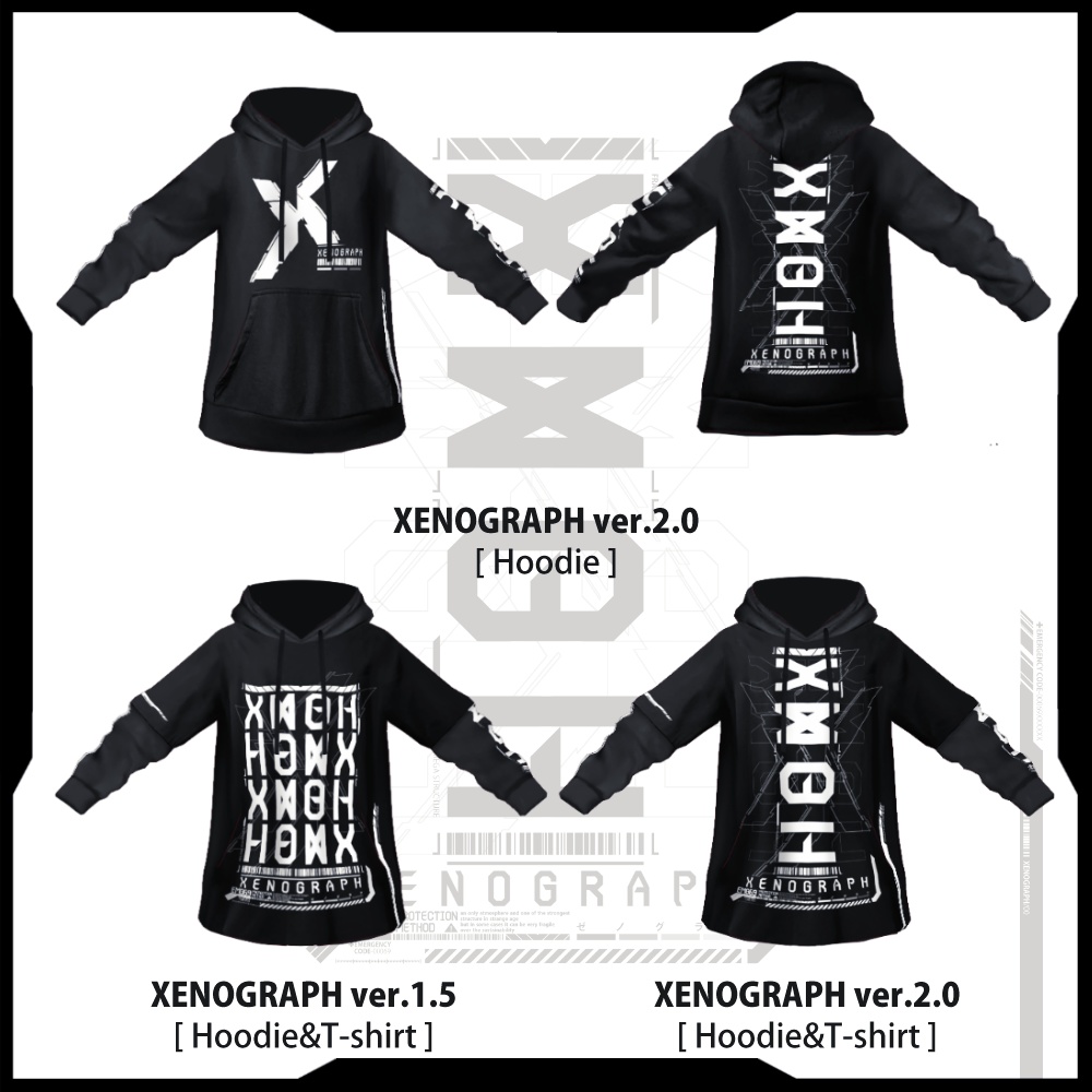 《 VRoid テクスチャ 》XENOGRAPH / ver1.5&2.0セット + 改変デカール + オリジナルフォント