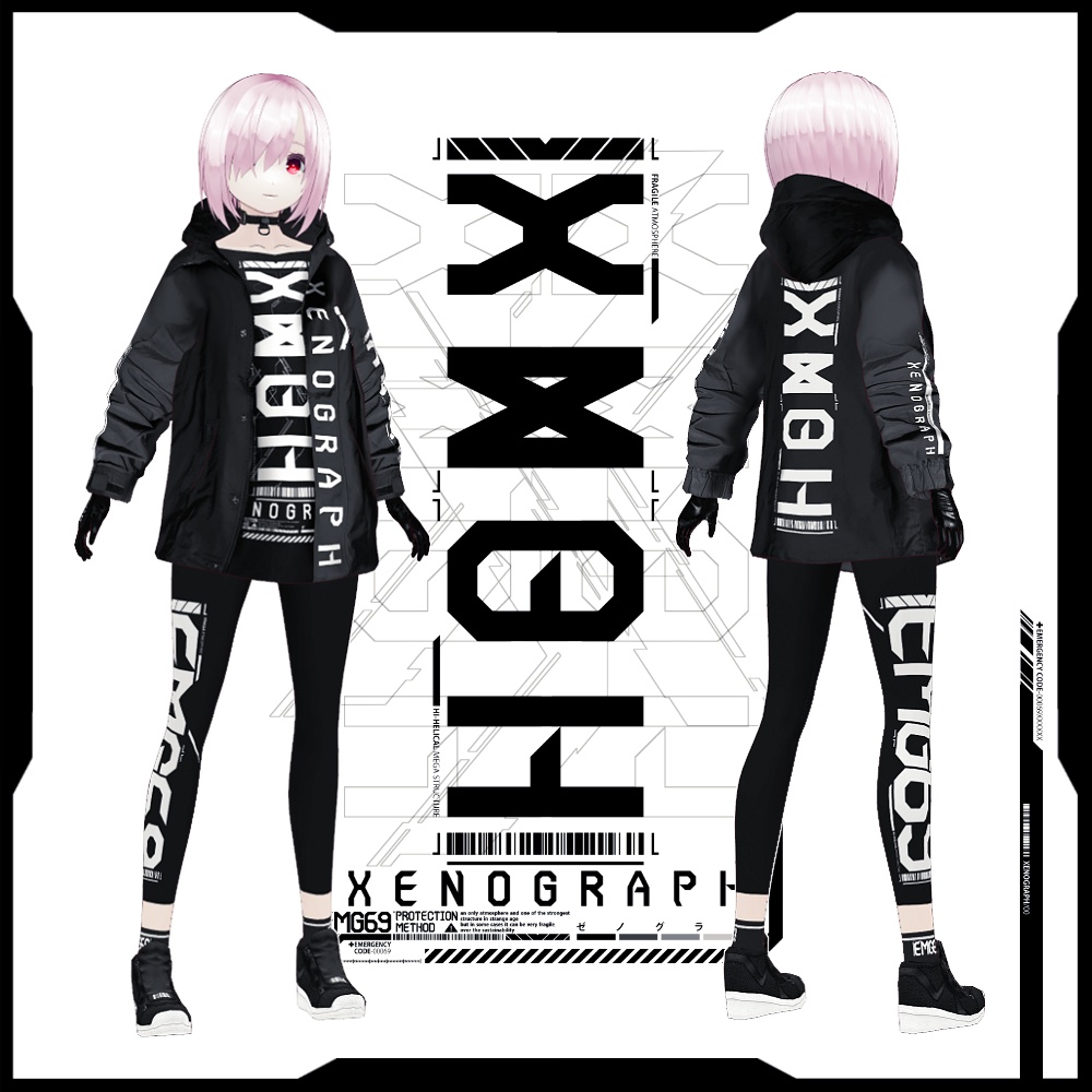 《 VRoid テクスチャ 》XENOGRAPH / ver1.5&2.0セット + 改変デカール + オリジナルフォント