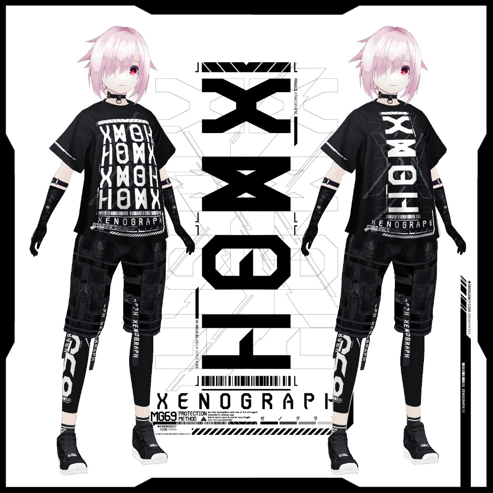 《 VRoid テクスチャ 》XENOGRAPH / ver1.5&2.0セット + 改変デカール + オリジナルフォント