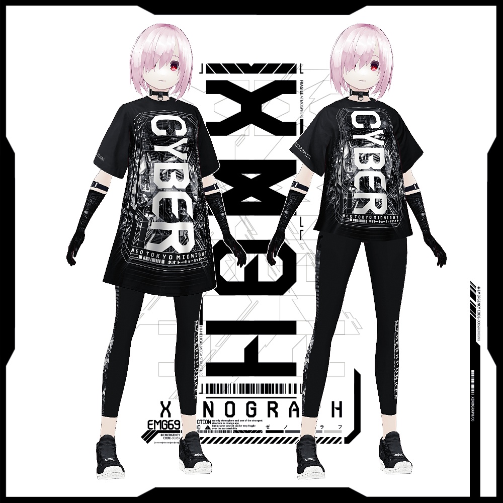 《 VRoid テクスチャ & アバター》XENOGRAPH X キツネツキ VRoid コラボウェアセット + 改変デカール