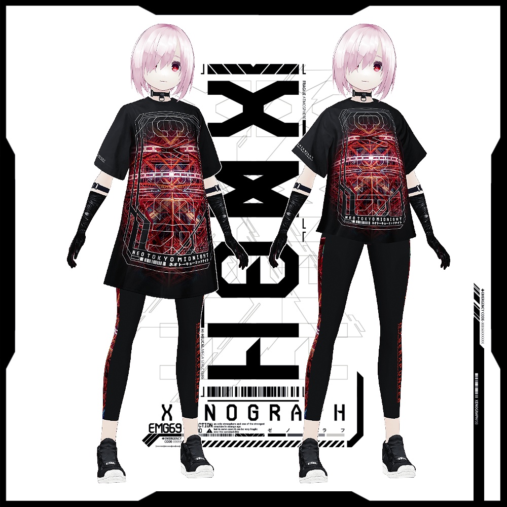 《 VRoid テクスチャ & アバター》XENOGRAPH X キツネツキ VRoid コラボウェアセット + 改変デカール