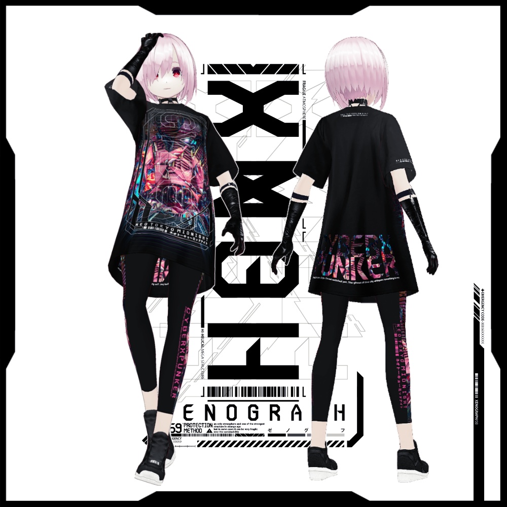 《 VRoid テクスチャ & アバター》XENOGRAPH X キツネツキ VRoid コラボウェアセット + 改変デカール