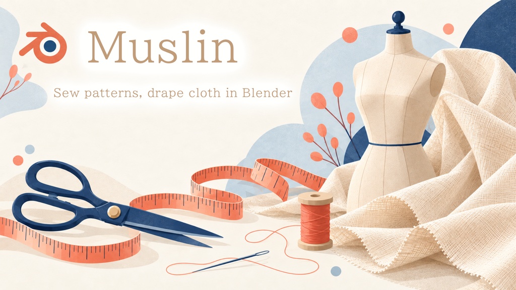 Muslin｜Blenderで型紙を縫合し、服を着せ付ける