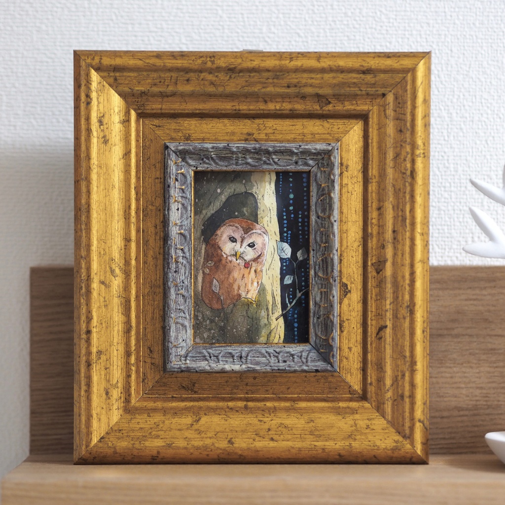 原画「うちで待ってる」イラスト・水彩画・ペン画・絵画・額入