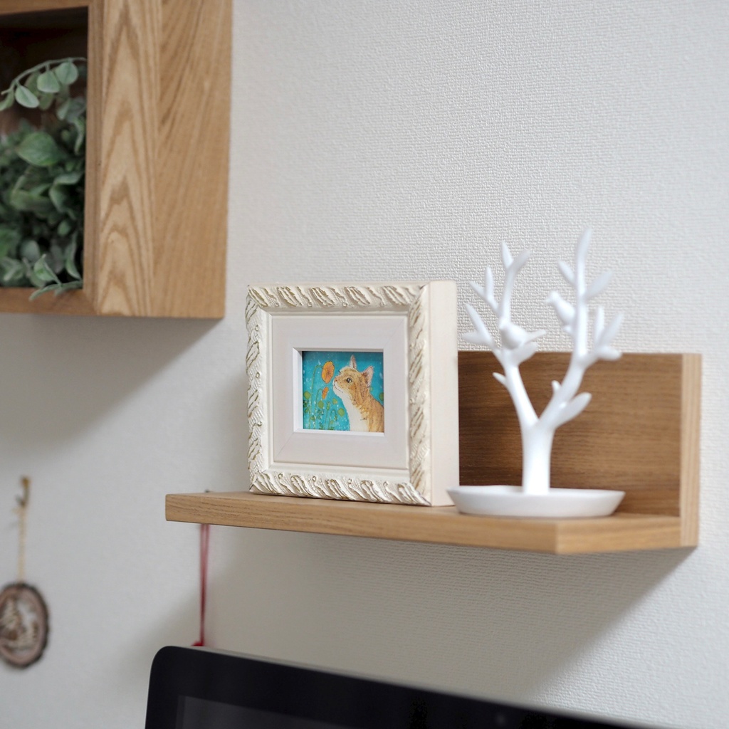 原画「ナガミヒナゲシとトラ猫」イラスト・水彩画・ペン画・絵画・額入