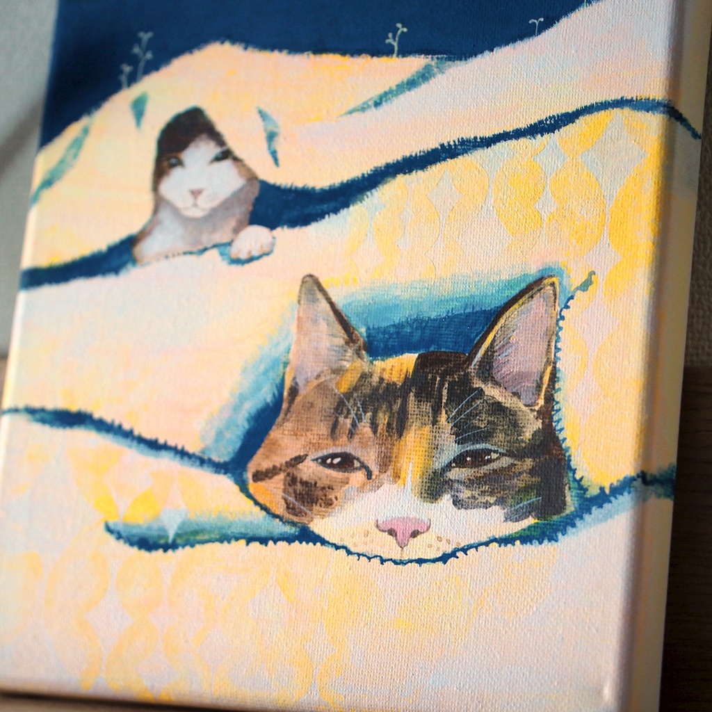 原画》猫が毛布に住んでいる《キャンバスsizeS0号》