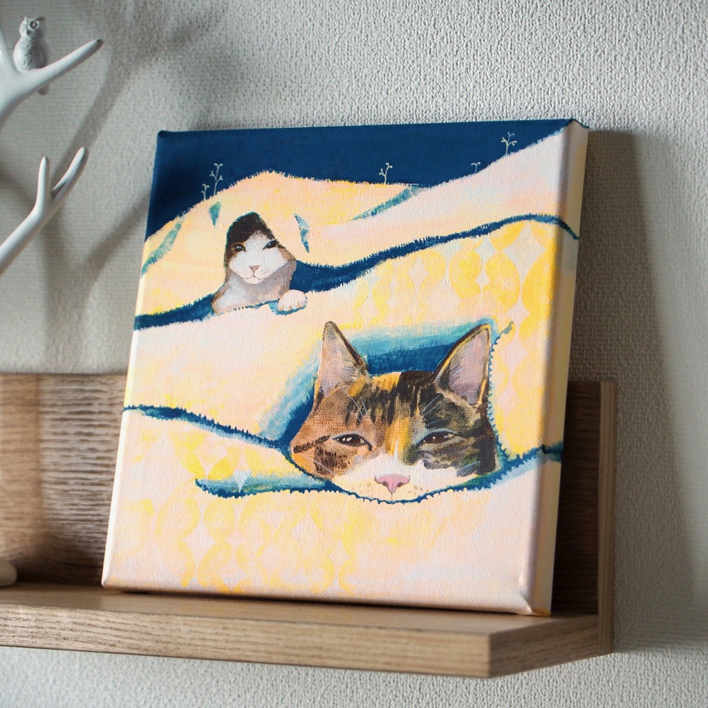 原画》猫が毛布に住んでいる《キャンバスsizeS0号》