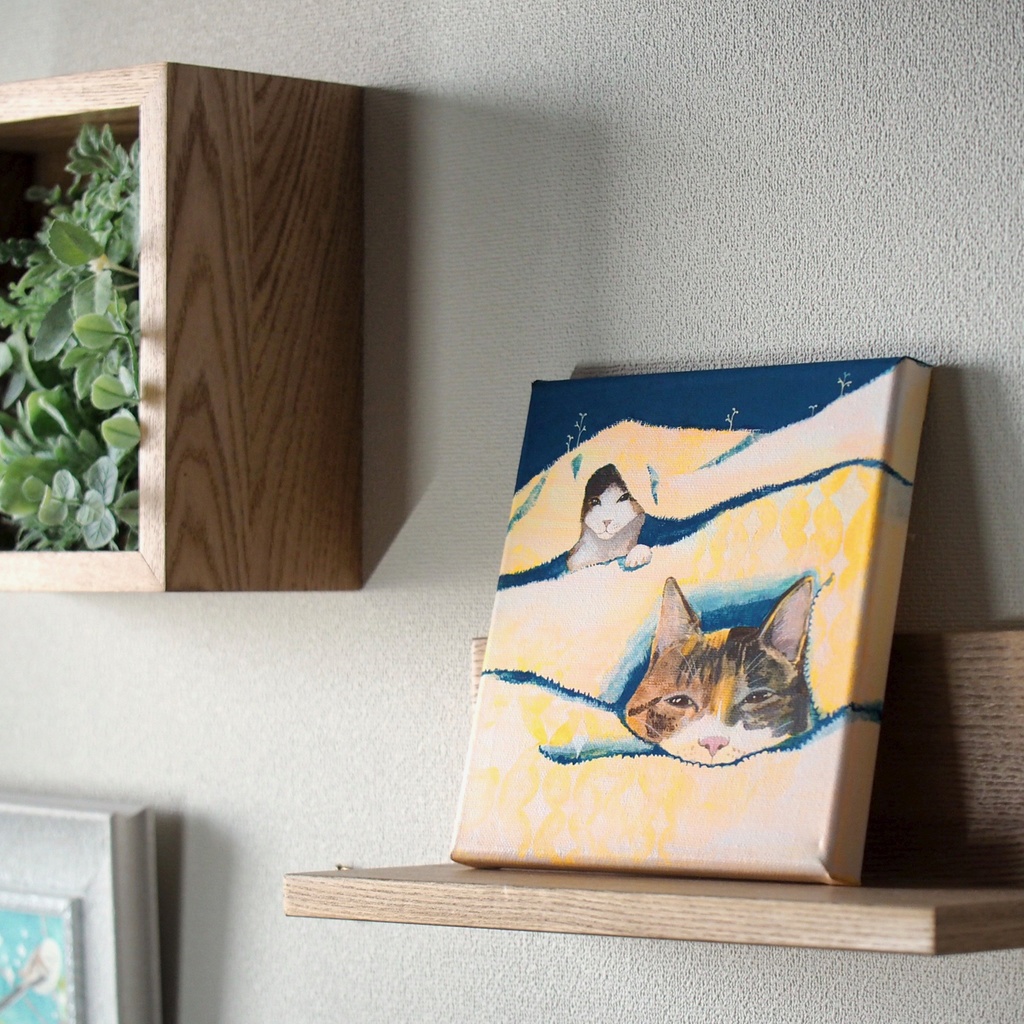 原画》猫が毛布に住んでいる《キャンバスsizeS0号》
