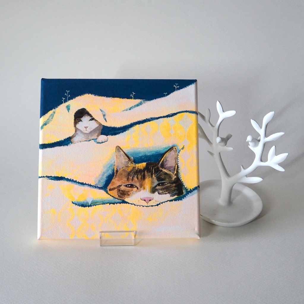 原画》猫が毛布に住んでいる《キャンバスsizeS0号》