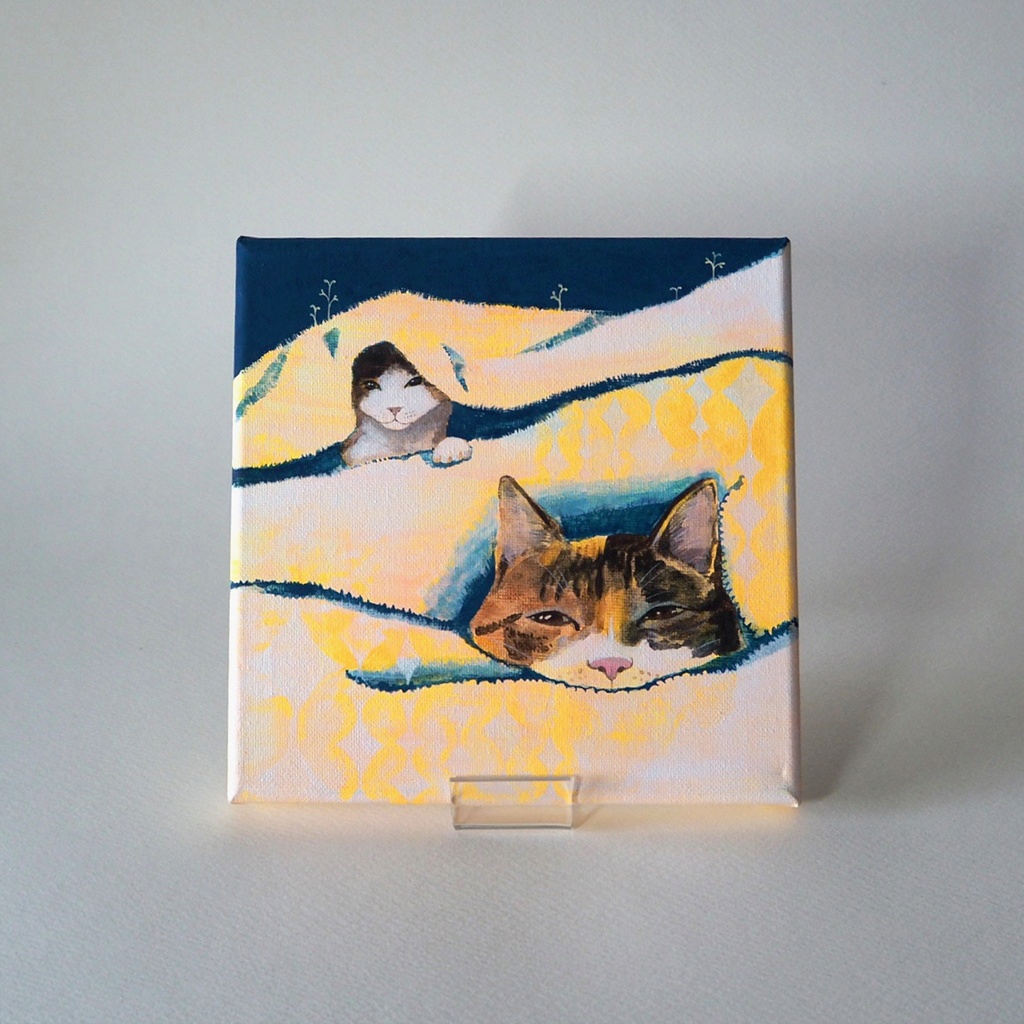 原画》猫が毛布に住んでいる《キャンバスsizeS0号》