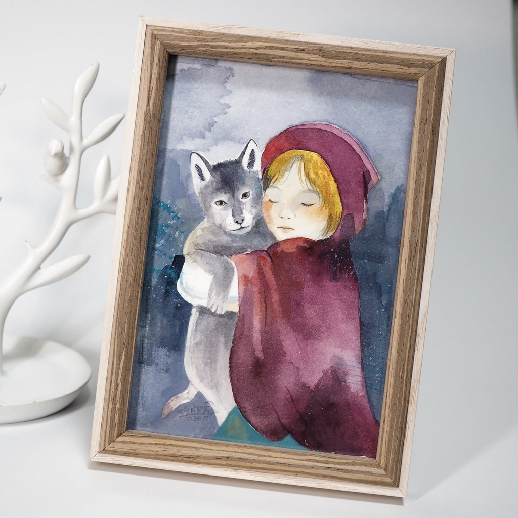 額入原画「赤ずきんとオオカミ」