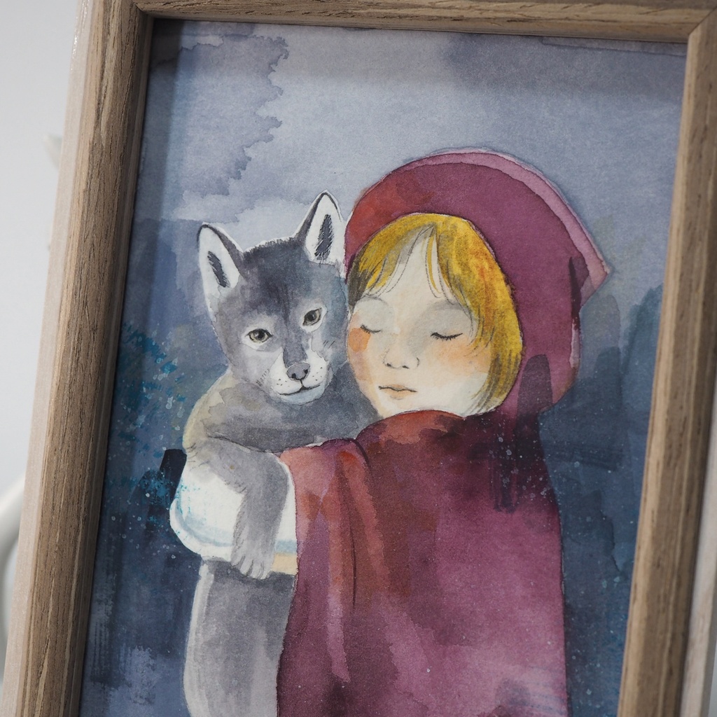 額入原画「赤ずきんとオオカミ」