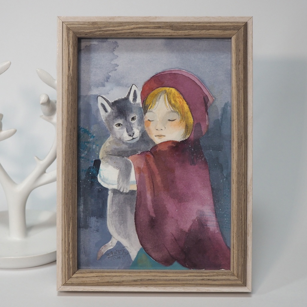 額入原画「赤ずきんとオオカミ」