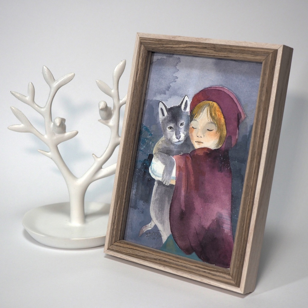 額入原画「赤ずきんとオオカミ」