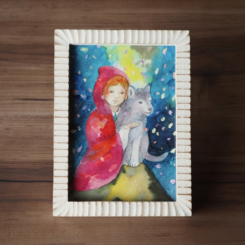 水彩 原画 額入「赤ずきんとオオカミ」 - マキバドリ - BOOTH