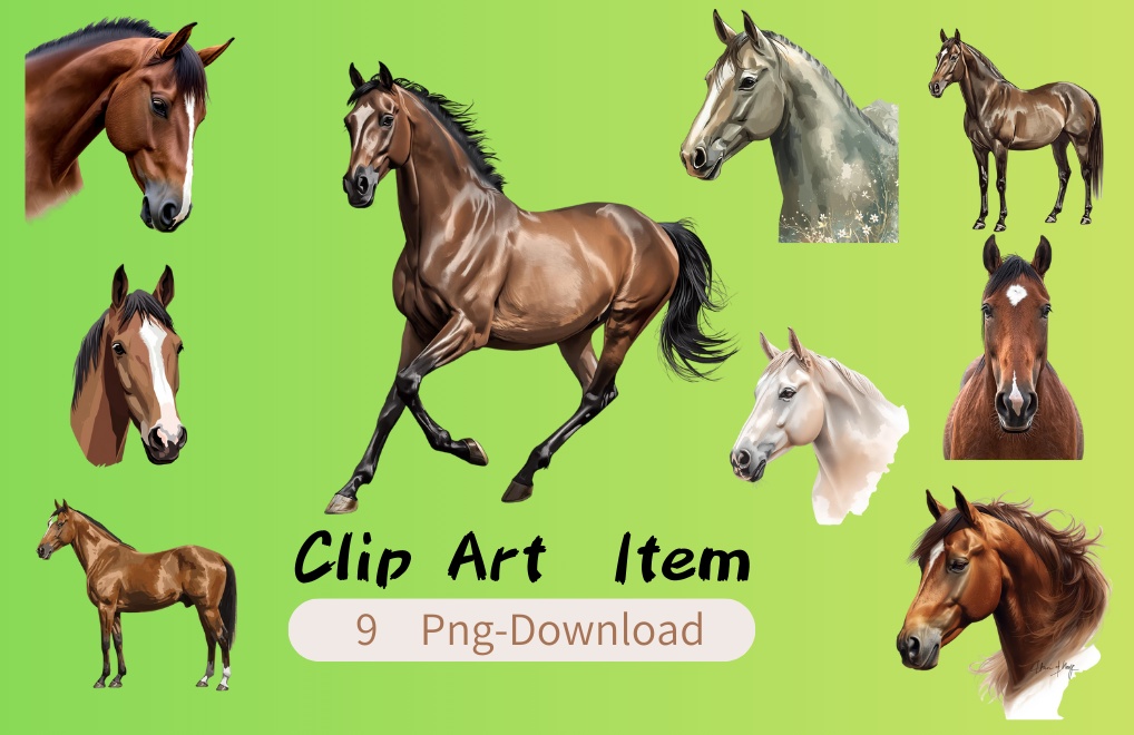 リアルイラスト風 馬のクリップアート素材（PNG）