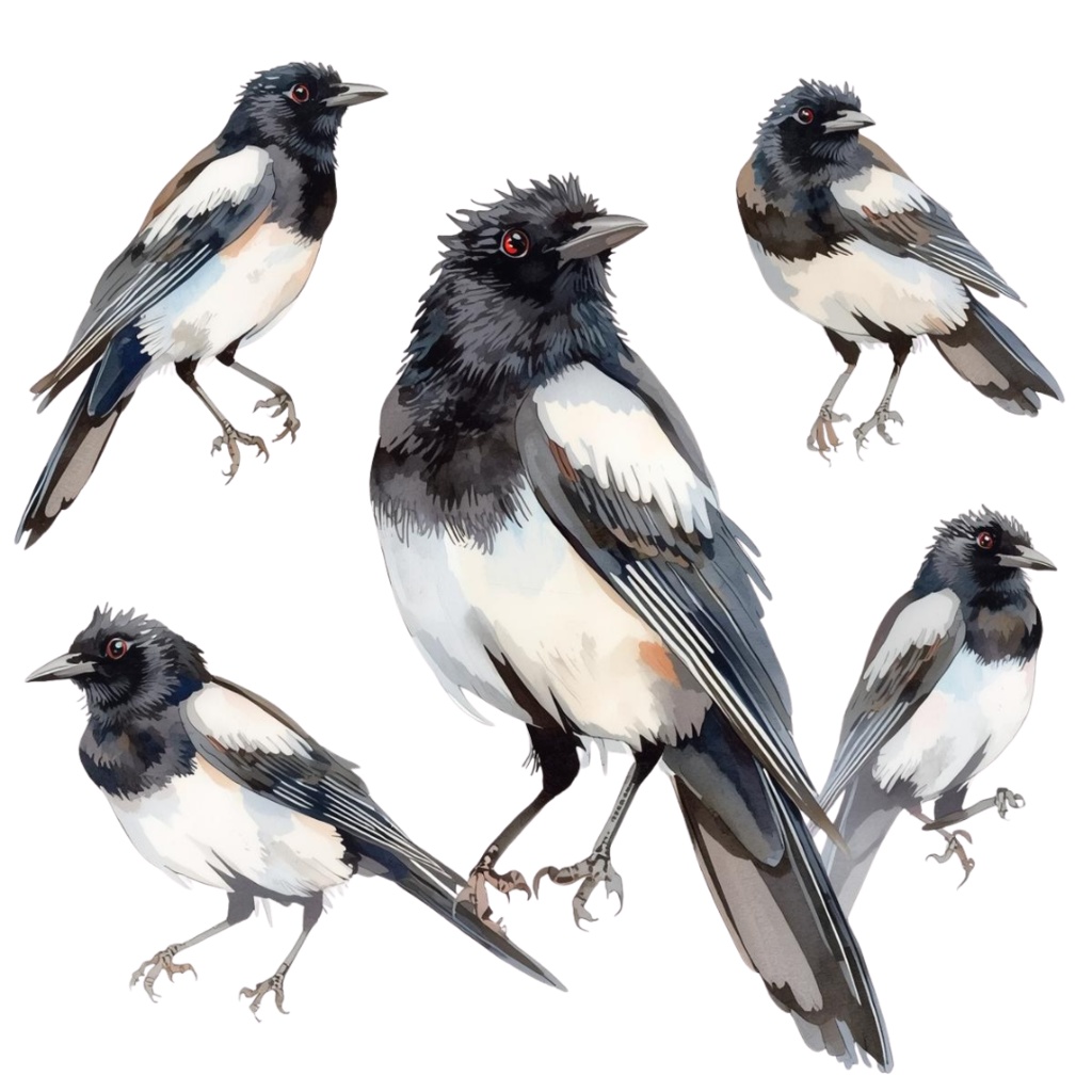 カササギ クリップアート素材集(PNG)