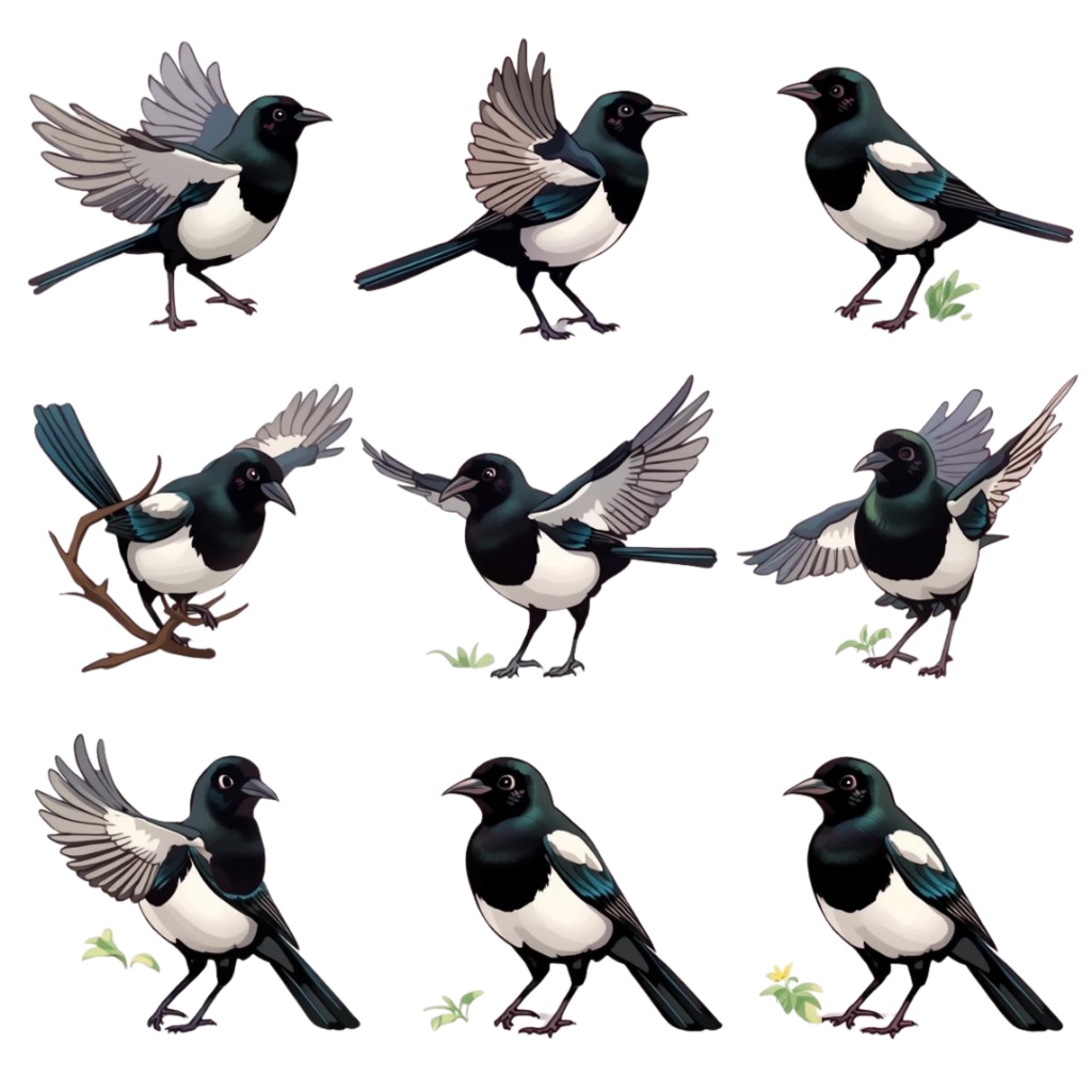 カササギ クリップアート素材集(PNG)