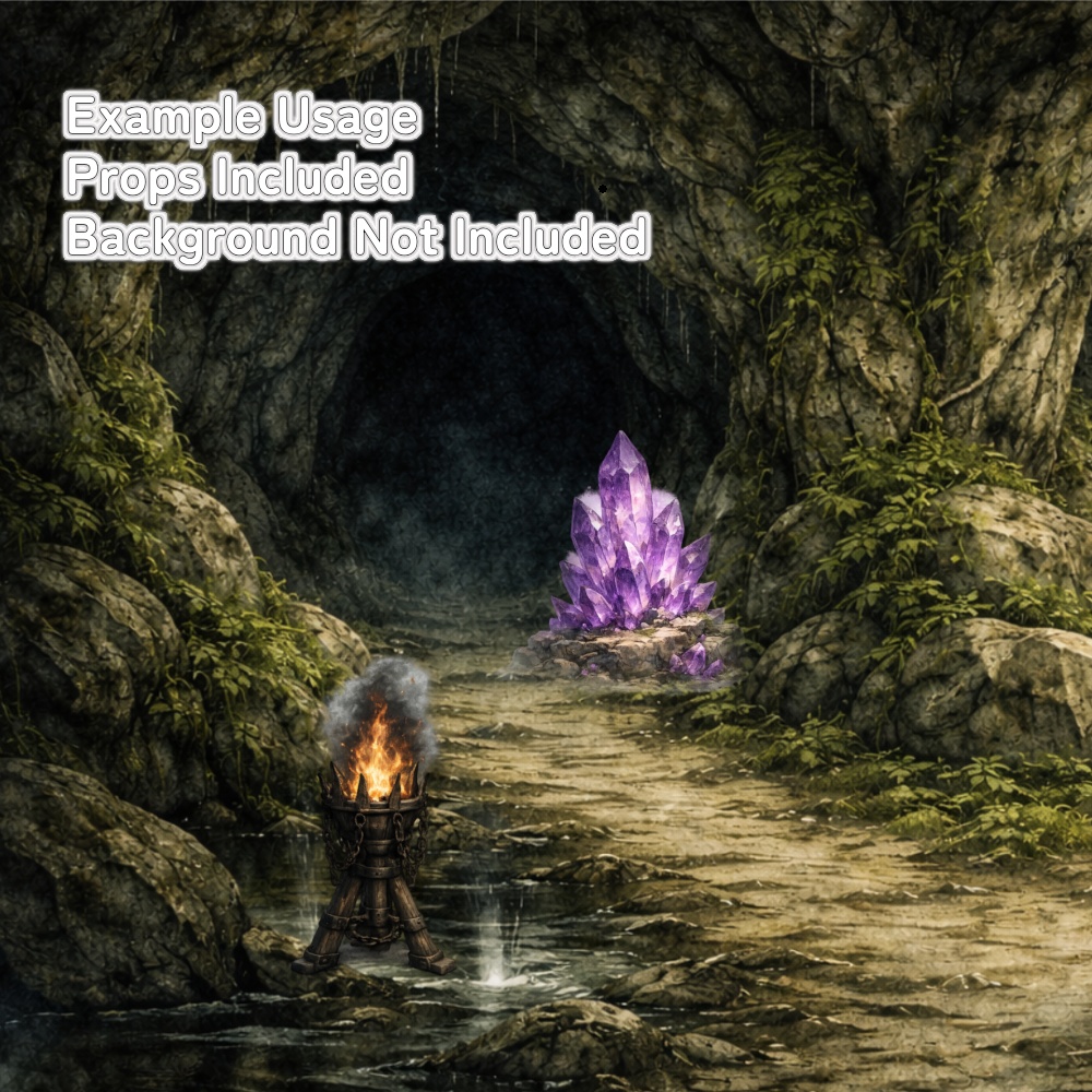 洞窟TRPG素材 背景8枚+小物11点 19点セット【ダンジョン背景・配信素材】