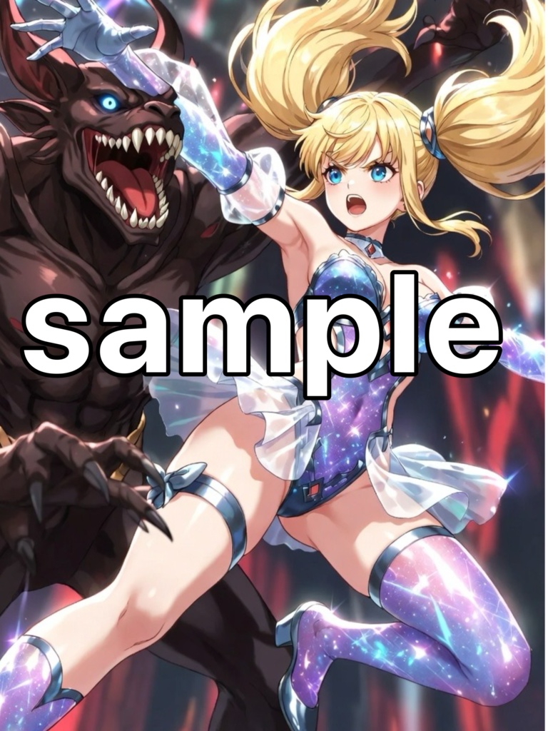 AIイラスト　「キラキラ衣装魔法戦士　戦闘シーン集　11枚」