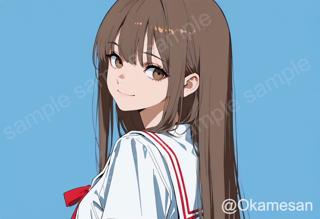 【商用利用可】アニメ風イラスト素材 セーラー服ガール 茶髪ロング 5枚セット