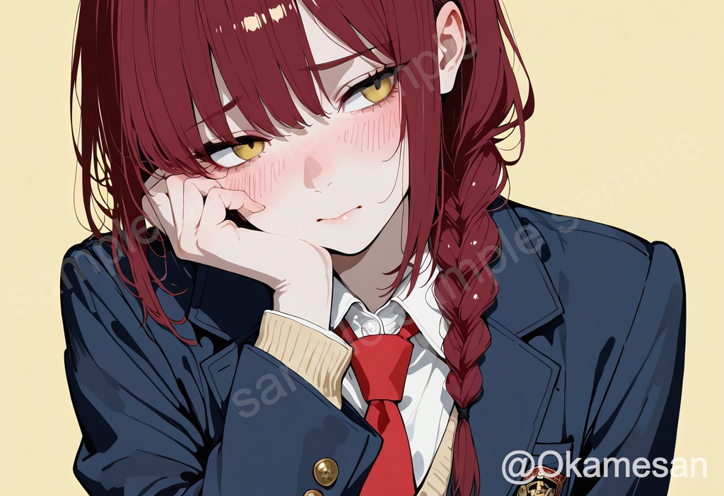 【商用利用可】アニメ風イラスト素材 ブレザー制服ガール 赤髪 5枚セット