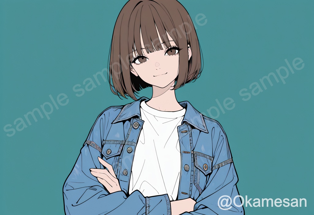 【商用利用可】アニメ風イラスト素材 ストリートカジュアル デニムジャケット 5枚セット