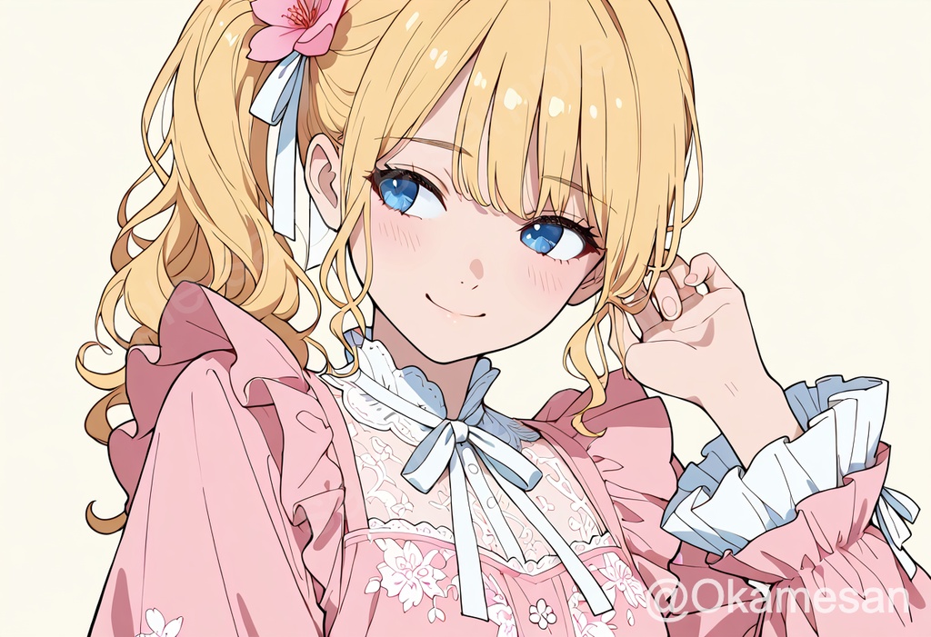 【商用利用可】アニメ風イラスト素材 ガーリー系 ブロンド花柄ワンピース 5枚セット