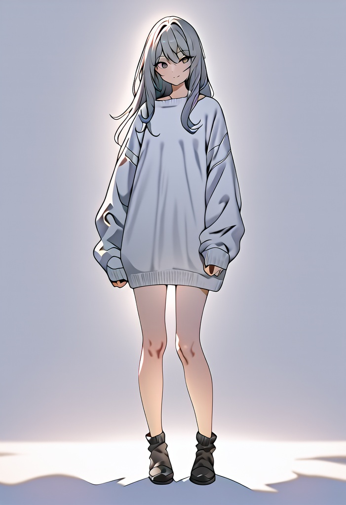 物憂げな少女とオーバーサイズニット｜アニメ風キャラクター立ち絵素材