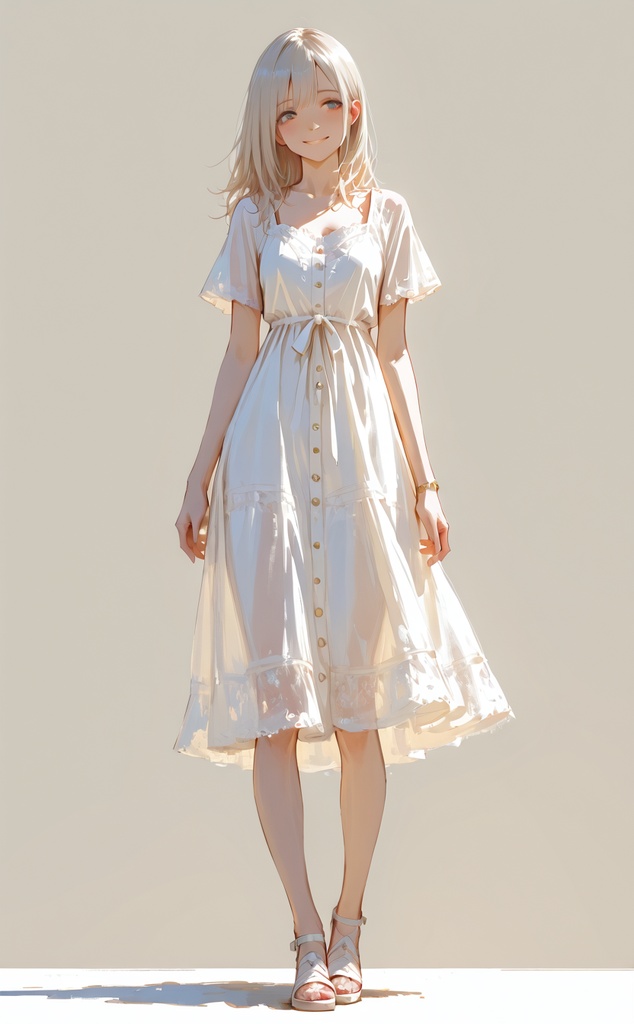 白いフェミニンワンピの金髪少女（初夏）｜アニメ風キャラクター立ち絵素材