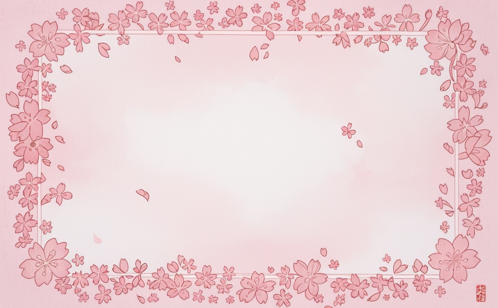 桜の花びら装飾フレーム｜和風背景素材