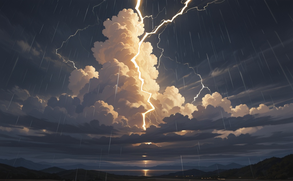 エモい空イラスト5枚セット(雷雲・桜色の雲・月夜の山・天の川・夕焼け雲)【商用利用可】