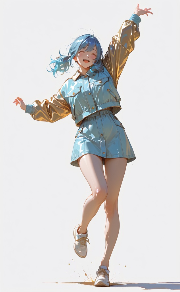 青髪の女の子 大人カジュアルコーデ立ち絵5枚セット（商用利用可）