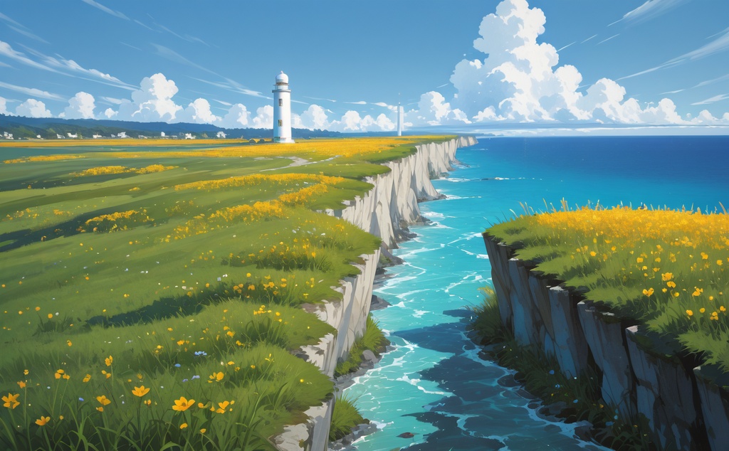 【背景素材】灯台・断崖の海景 - 背景イラスト5点セット（商用利用可）